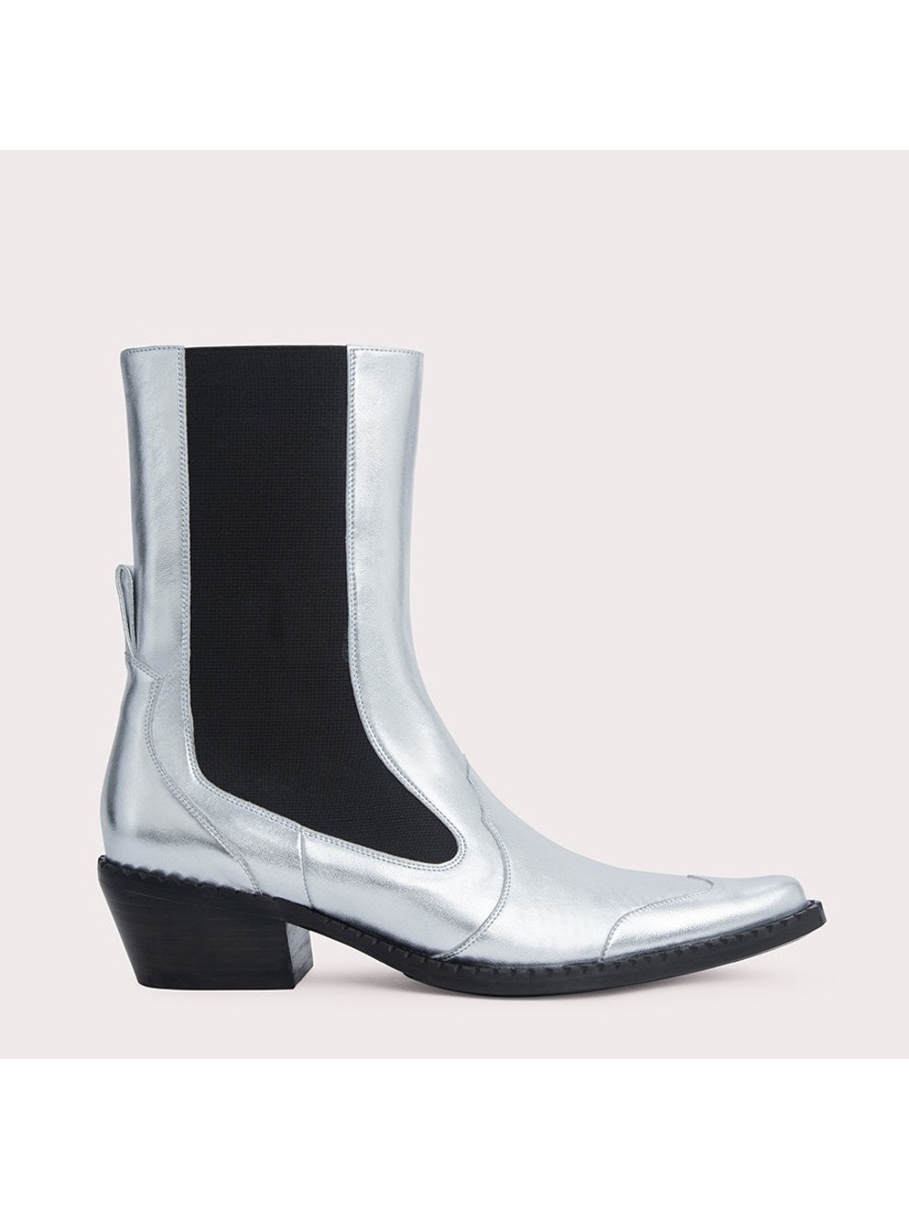 By Far Otis Chelsea Boots, Silver Metallic Leather Size 37 New in Box +Dust Bag
